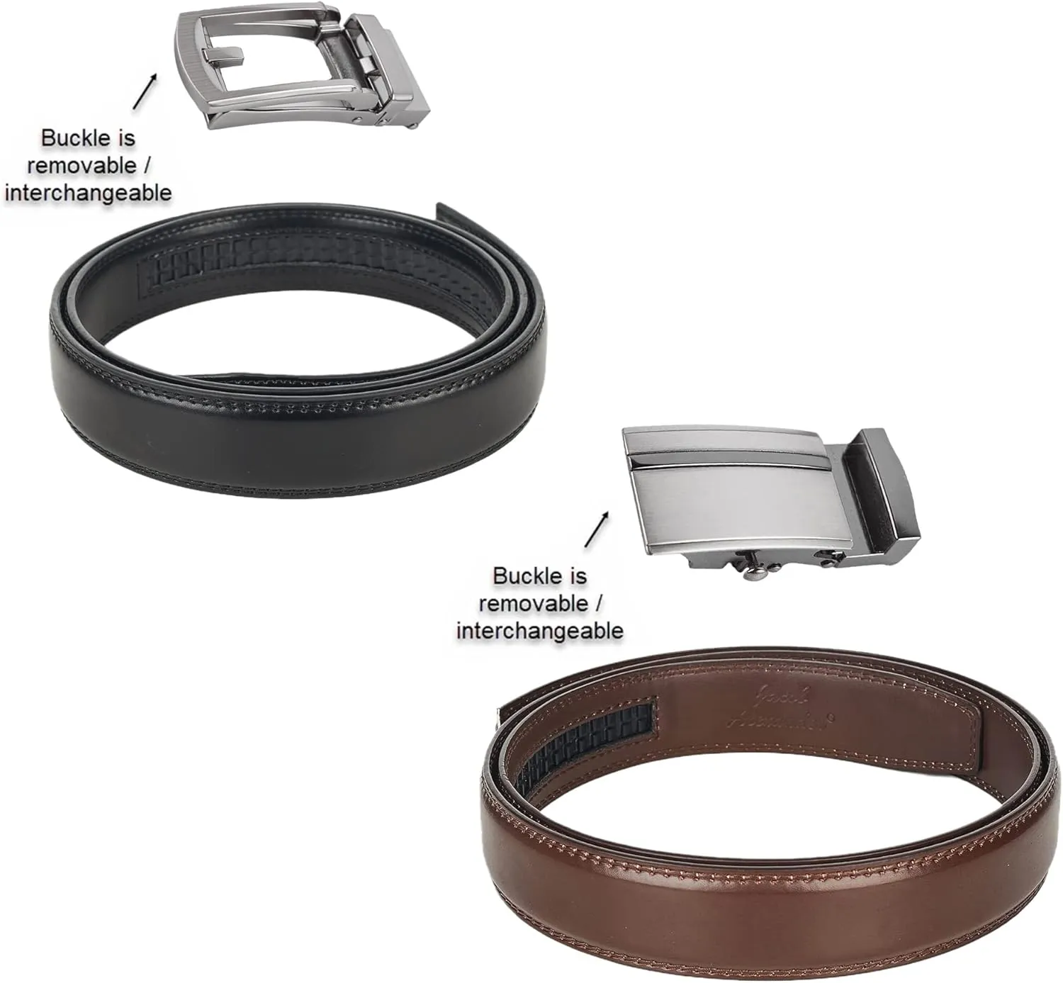 Jacob Alexander 2 Pack or 3 Pack Men's Genuine Leather Adjustable Dress Ratchet Track Belt
