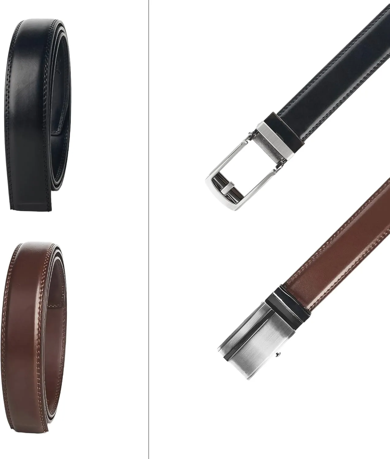 Jacob Alexander 2 Pack or 3 Pack Men's Genuine Leather Adjustable Dress Ratchet Track Belt