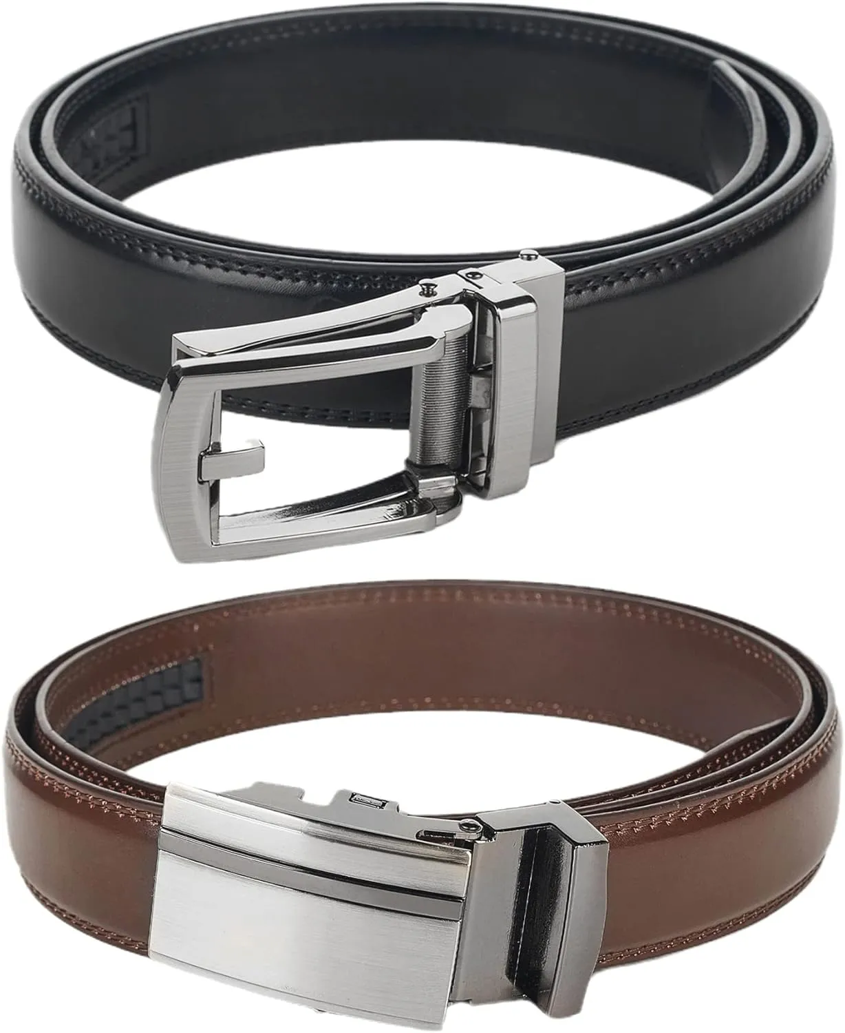 Jacob Alexander 2 Pack or 3 Pack Men's Genuine Leather Adjustable Dress Ratchet Track Belt
