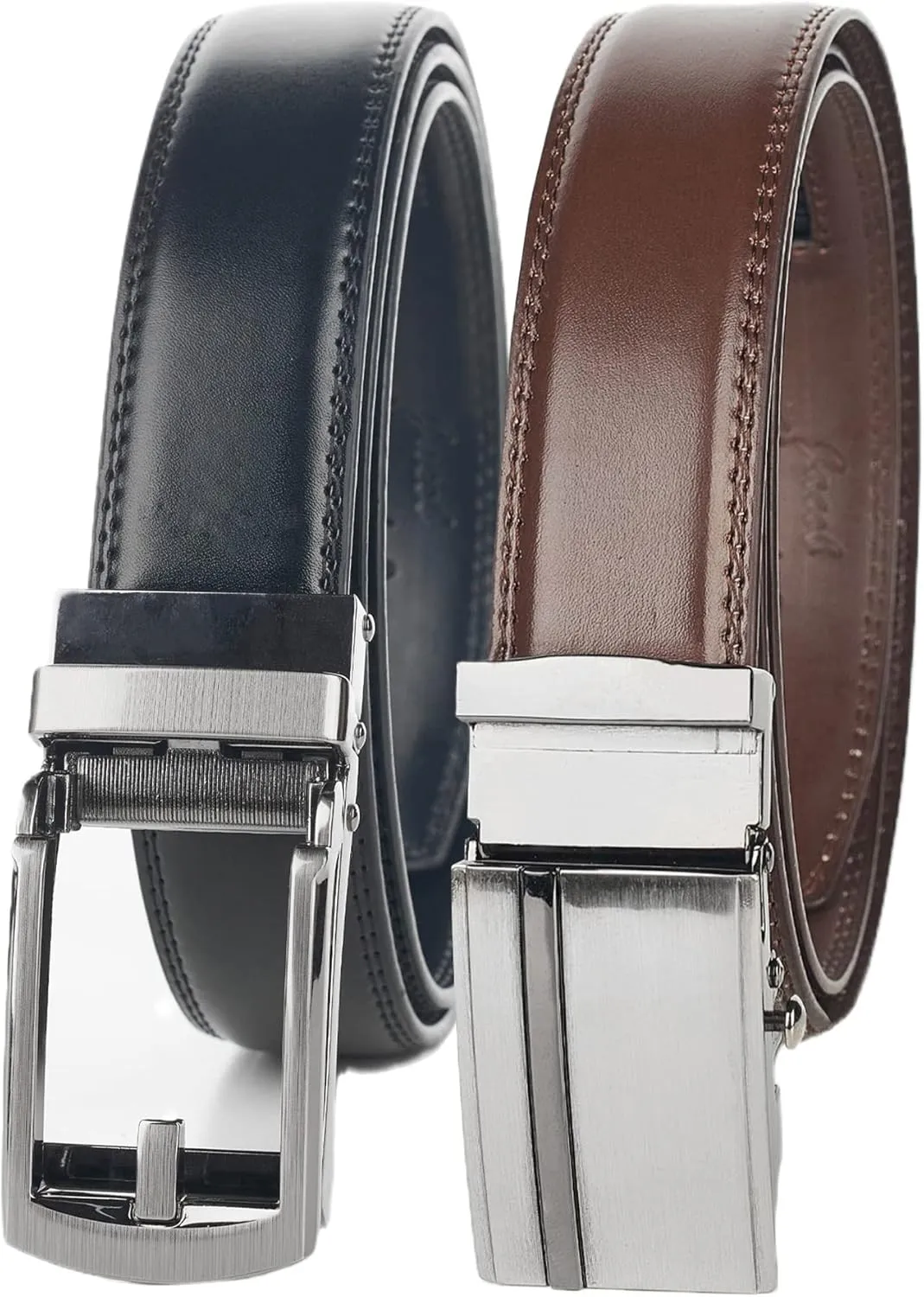 Jacob Alexander 2 Pack or 3 Pack Men's Genuine Leather Adjustable Dress Ratchet Track Belt