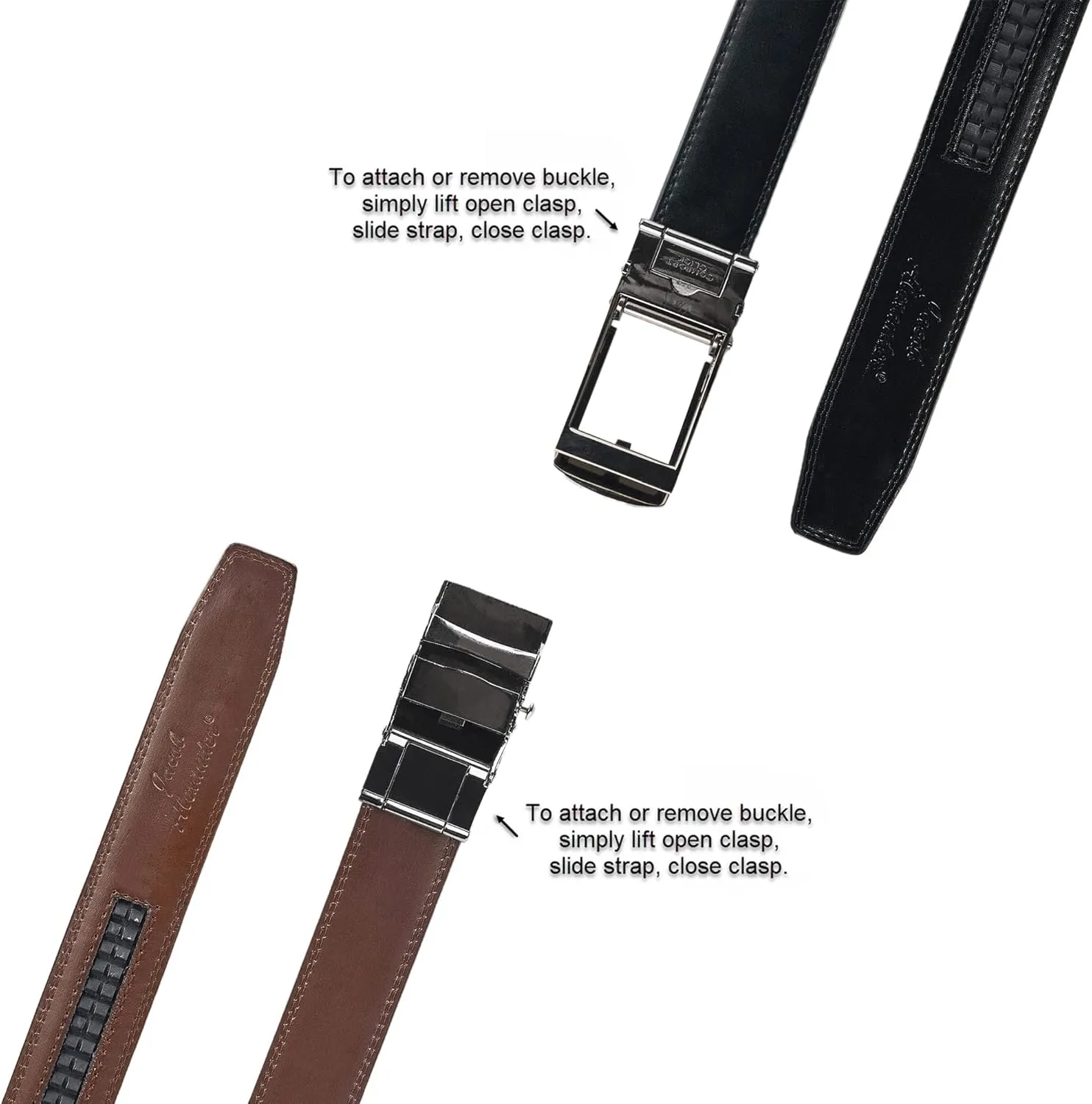 Jacob Alexander 2 Pack or 3 Pack Men's Genuine Leather Adjustable Dress Ratchet Track Belt