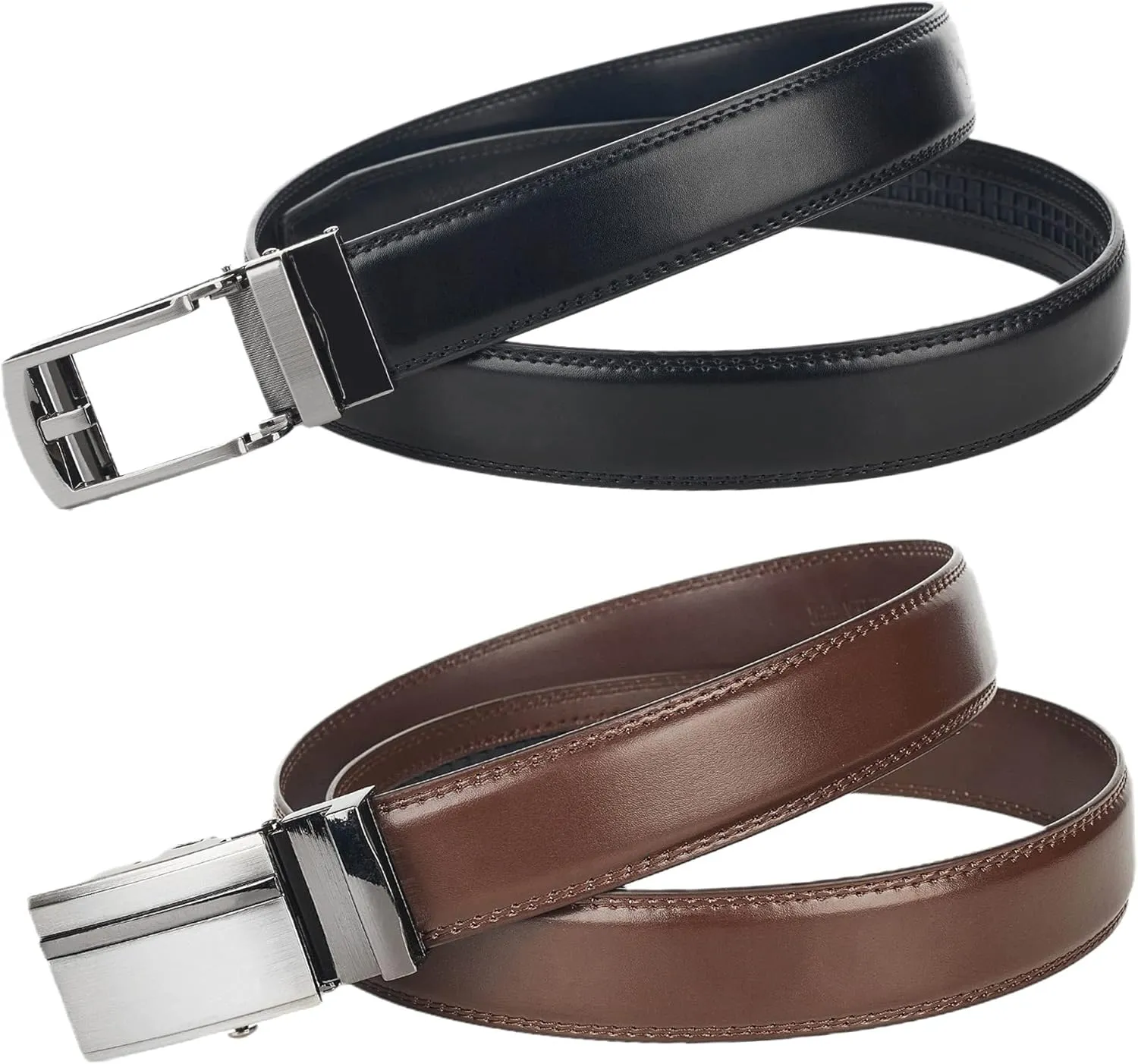 Jacob Alexander 2 Pack or 3 Pack Men's Genuine Leather Adjustable Dress Ratchet Track Belt