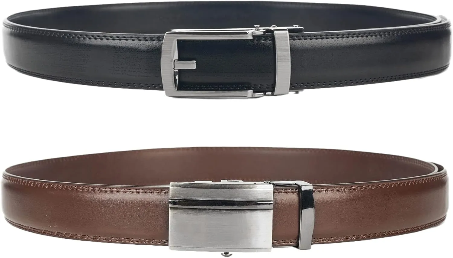 Jacob Alexander 2 Pack or 3 Pack Men's Genuine Leather Adjustable Dress Ratchet Track Belt