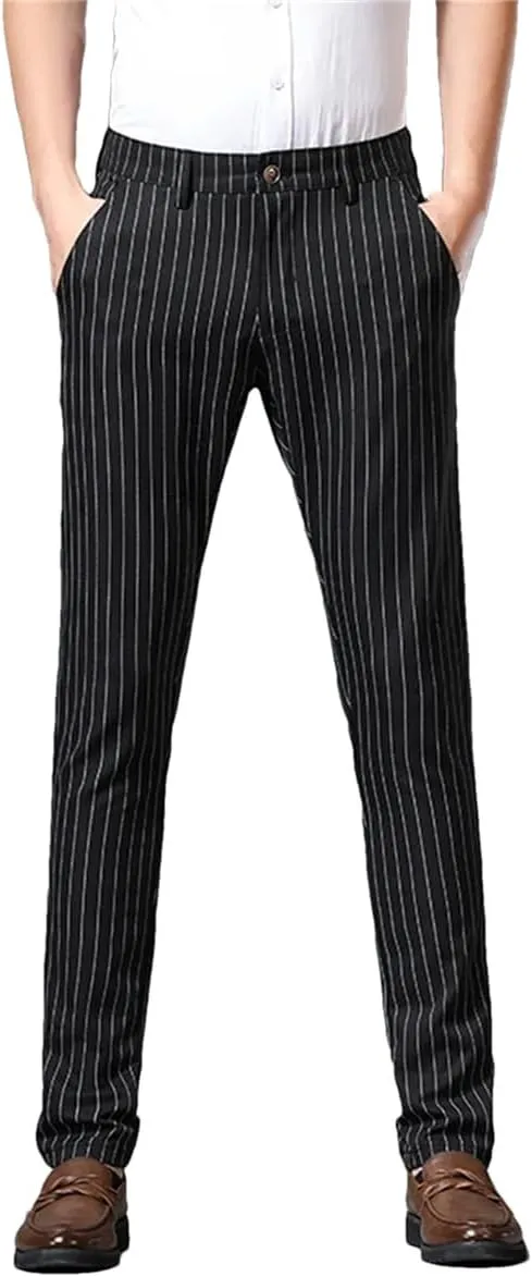 Kelsiop Summer Striped Trousers Men's Formal Business Burgundy Gray Navy Blue Black Slim-Fitting Non-Iron Luxury Trousers