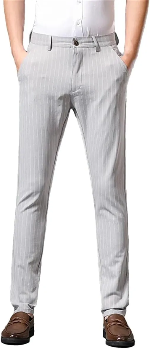 Kelsiop Summer Striped Trousers Men's Formal Business Burgundy Gray Navy Blue Black Slim-Fitting Non-Iron Luxury Trousers