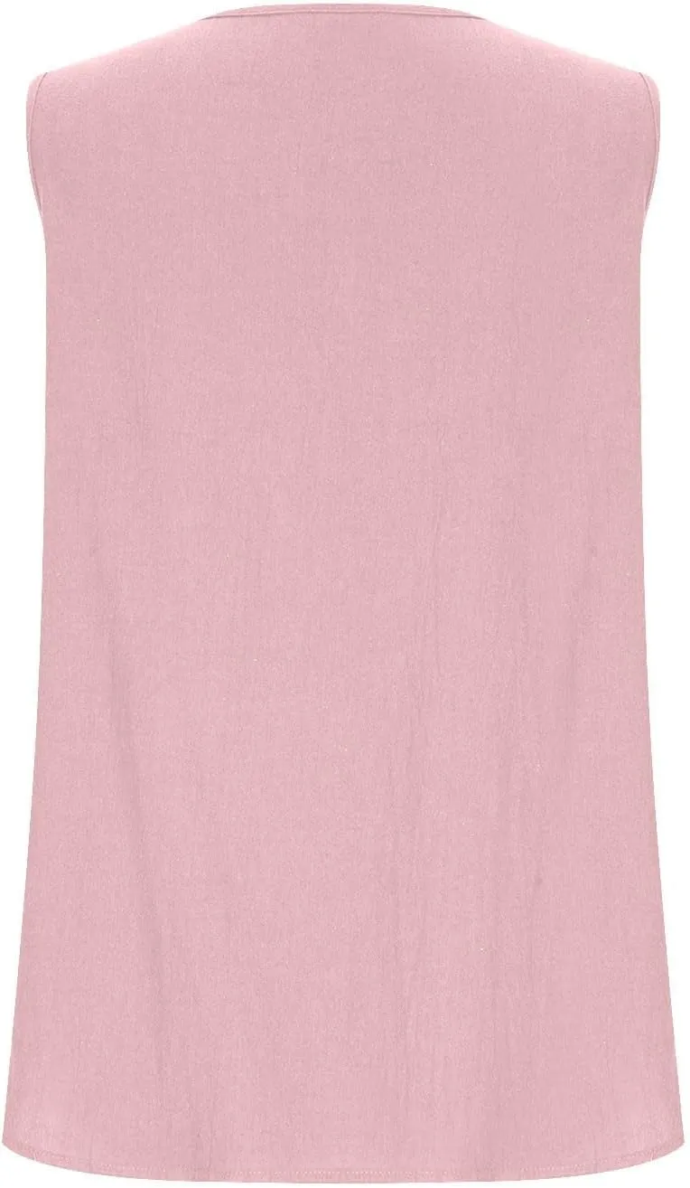 Linen Tank Tops for Women Summer Casual V Neck Sleeveless T-Shirts Basic Lightweight Breathable Pullover Tee Shirts