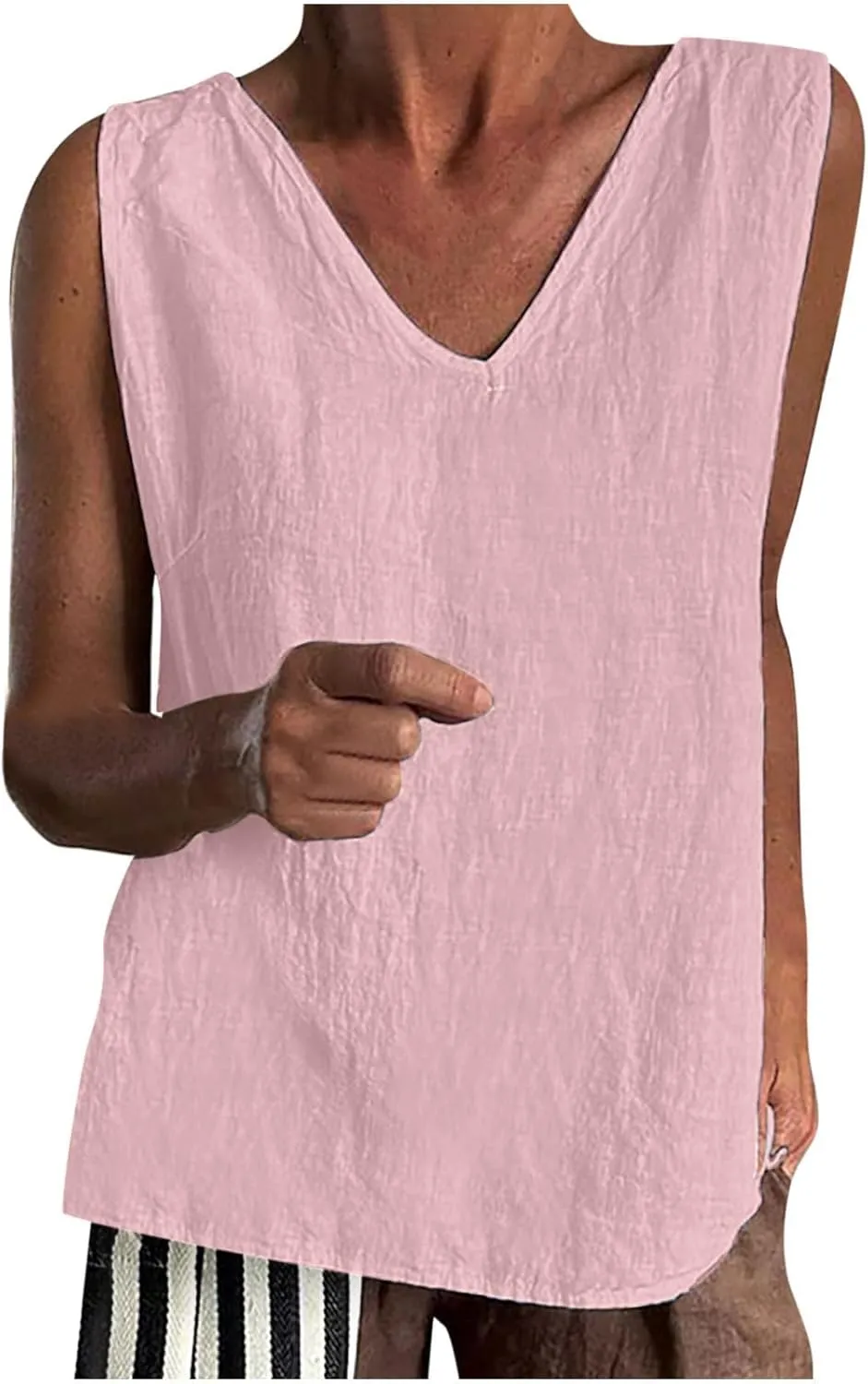 Linen Tank Tops for Women Summer Casual V Neck Sleeveless T-Shirts Basic Lightweight Breathable Pullover Tee Shirts