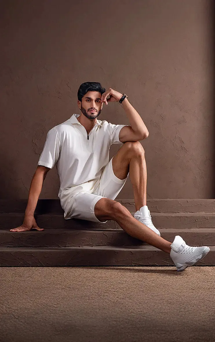 Luxe Men's Casual White Zipper Polo Shirt