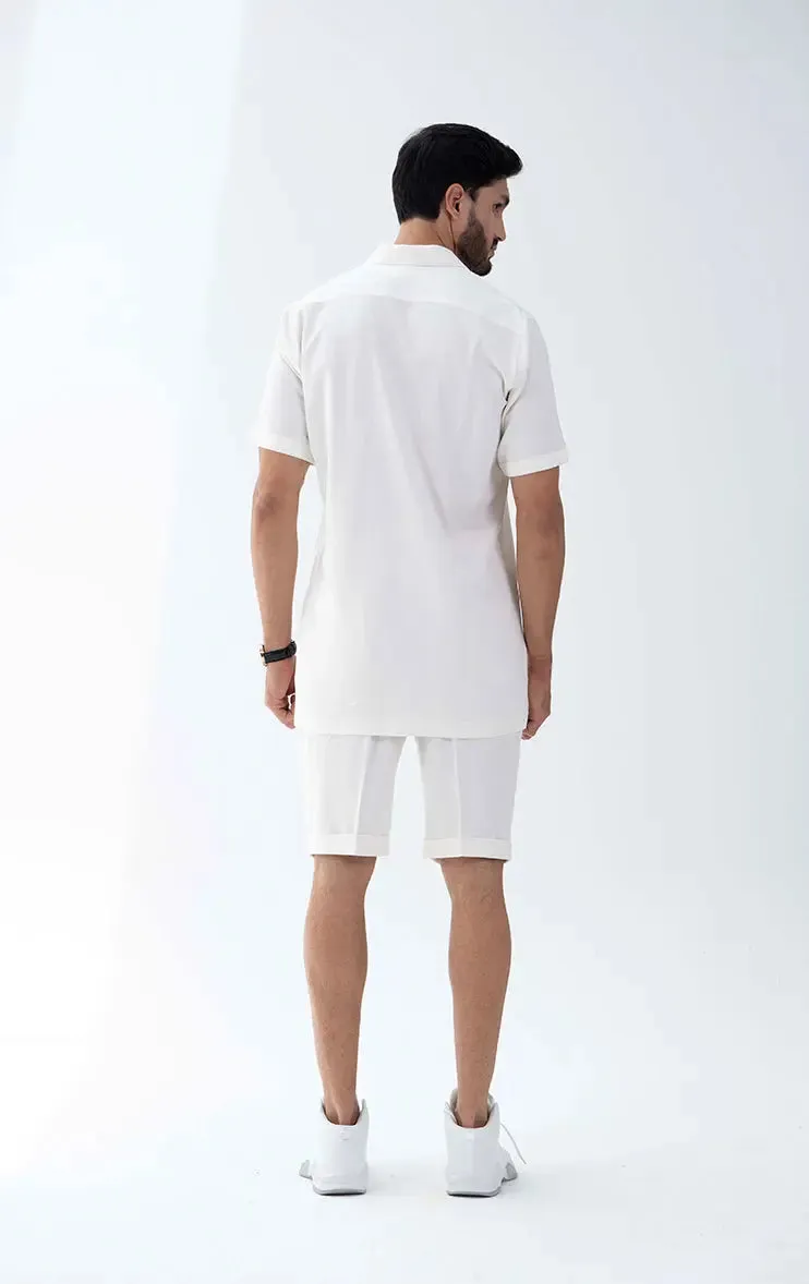 Luxe Men's Casual White Zipper Polo Shirt