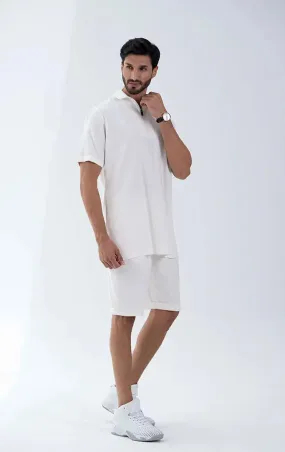 Luxe Men's Casual White Zipper Polo Shirt