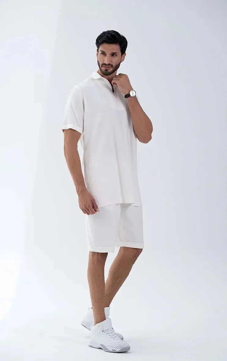 Luxe Men's Casual White Zipper Polo Shirt