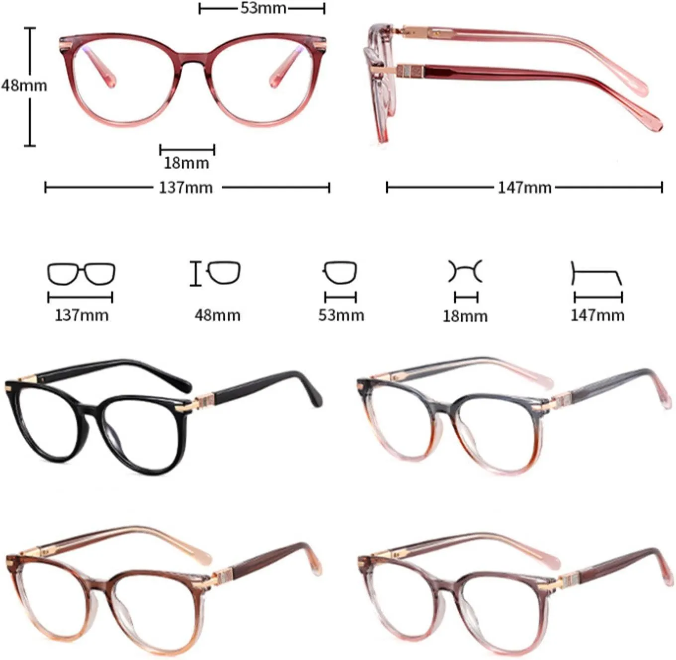 Luxury Glasses Frame Comfortable Spring Hinge Clear