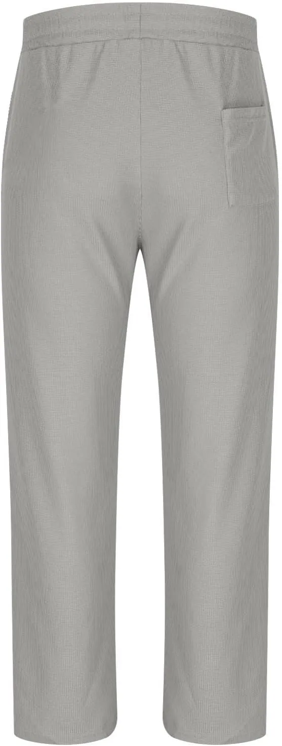Mens Casual Knit Pants Elastic Drawstring Waist Solid Straight Leg Pant Relaxed Fit Comfy Lounge Trousers with Pocket
