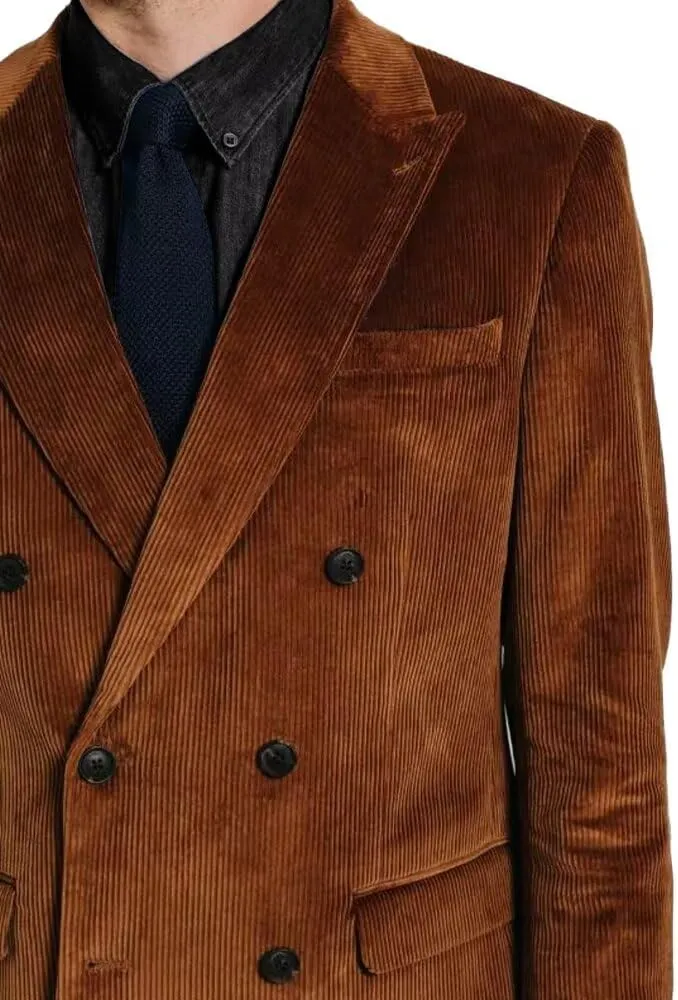 Men's Green Corduroy Cotton Slim Fit Casual Long Sleeve Peak Lapel Blazer for Men, Formal and Informal Events