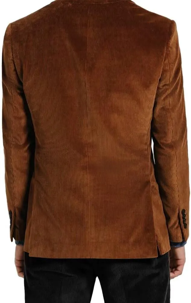 Men's Green Corduroy Cotton Slim Fit Casual Long Sleeve Peak Lapel Blazer for Men, Formal and Informal Events
