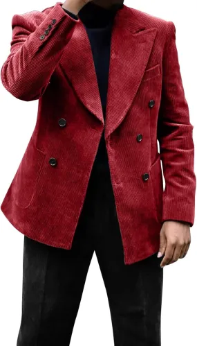 Men's Green Corduroy Cotton Slim Fit Casual Long Sleeve Peak Lapel Blazer for Men, Formal and Informal Events
