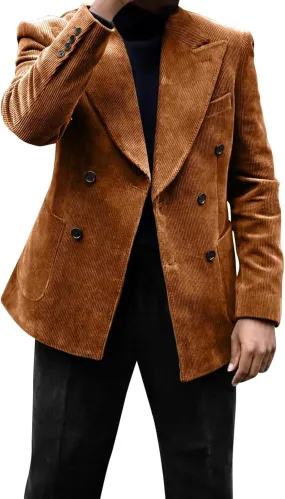 Men's Green Corduroy Cotton Slim Fit Casual Long Sleeve Peak Lapel Blazer for Men, Formal and Informal Events