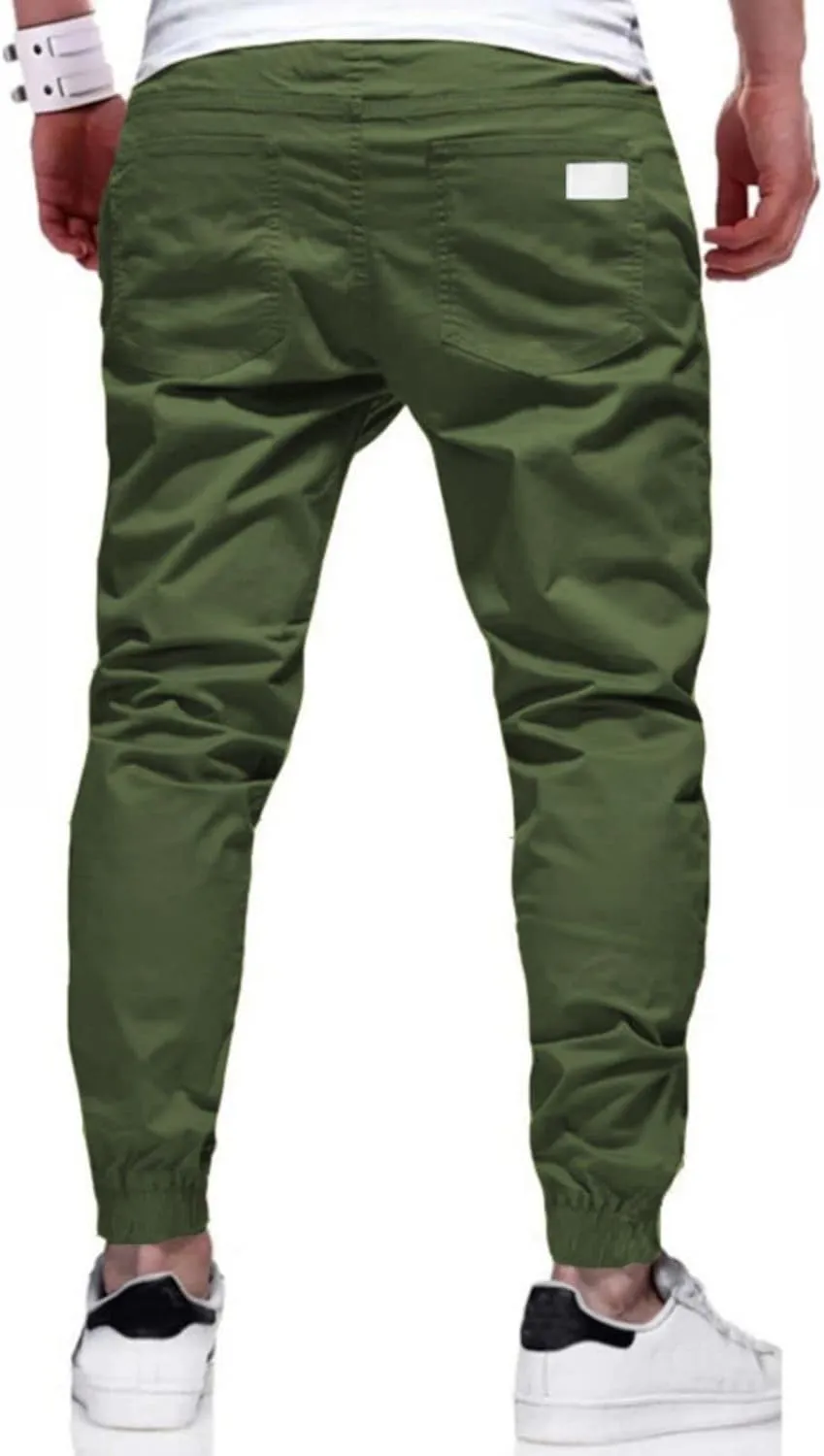 Men's Joggers Pants Cotton Drawstring Chino Cargo Casual Trousers with Elastic Waist Durable Twill for Hiking Outdoor
