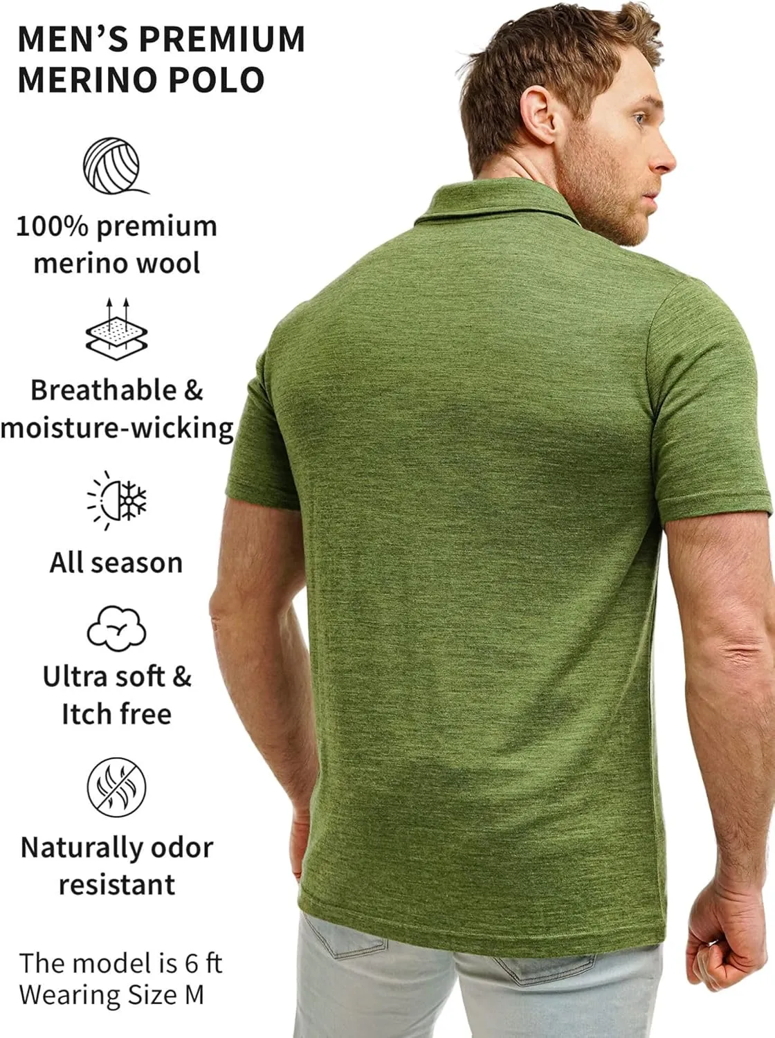 Merino Wool Polo Shirt Men - Anti-Odor 100% Merino Wool Shirts for Men Short Sleeve and Long Sleeve Breathable Polo