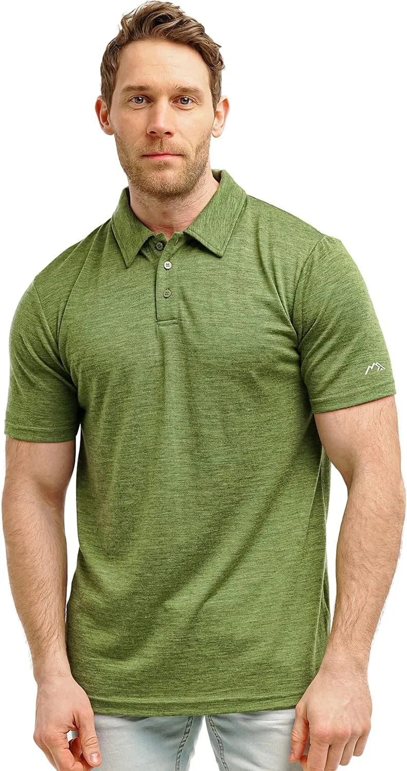 Merino Wool Polo Shirt Men - Anti-Odor 100% Merino Wool Shirts for Men Short Sleeve and Long Sleeve Breathable Polo