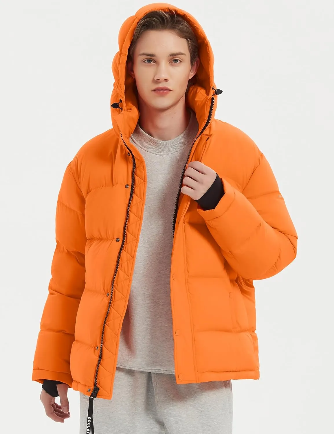 Orolay Men's Puffer Down Jacket with Detachable Hood Versatile Quilted Thicken Winter Jacket