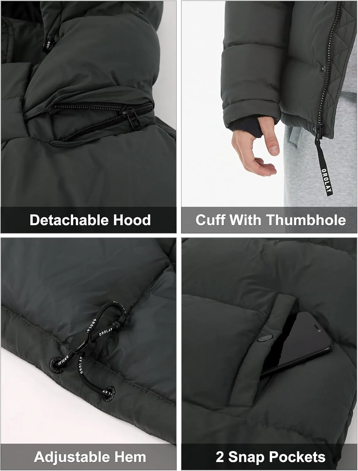 Orolay Men's Puffer Down Jacket with Detachable Hood Versatile Quilted Thicken Winter Jacket