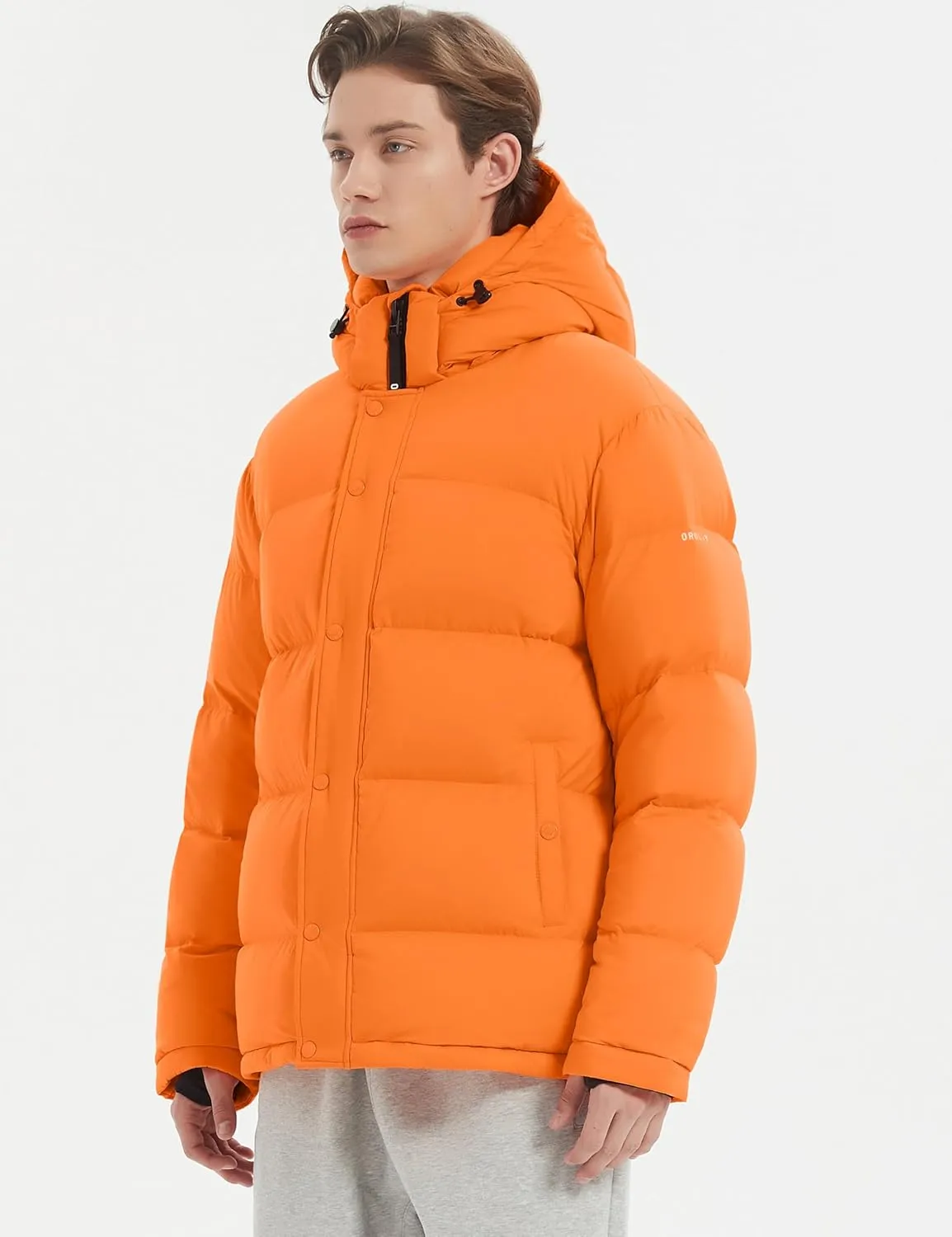 Orolay Men's Puffer Down Jacket with Detachable Hood Versatile Quilted Thicken Winter Jacket
