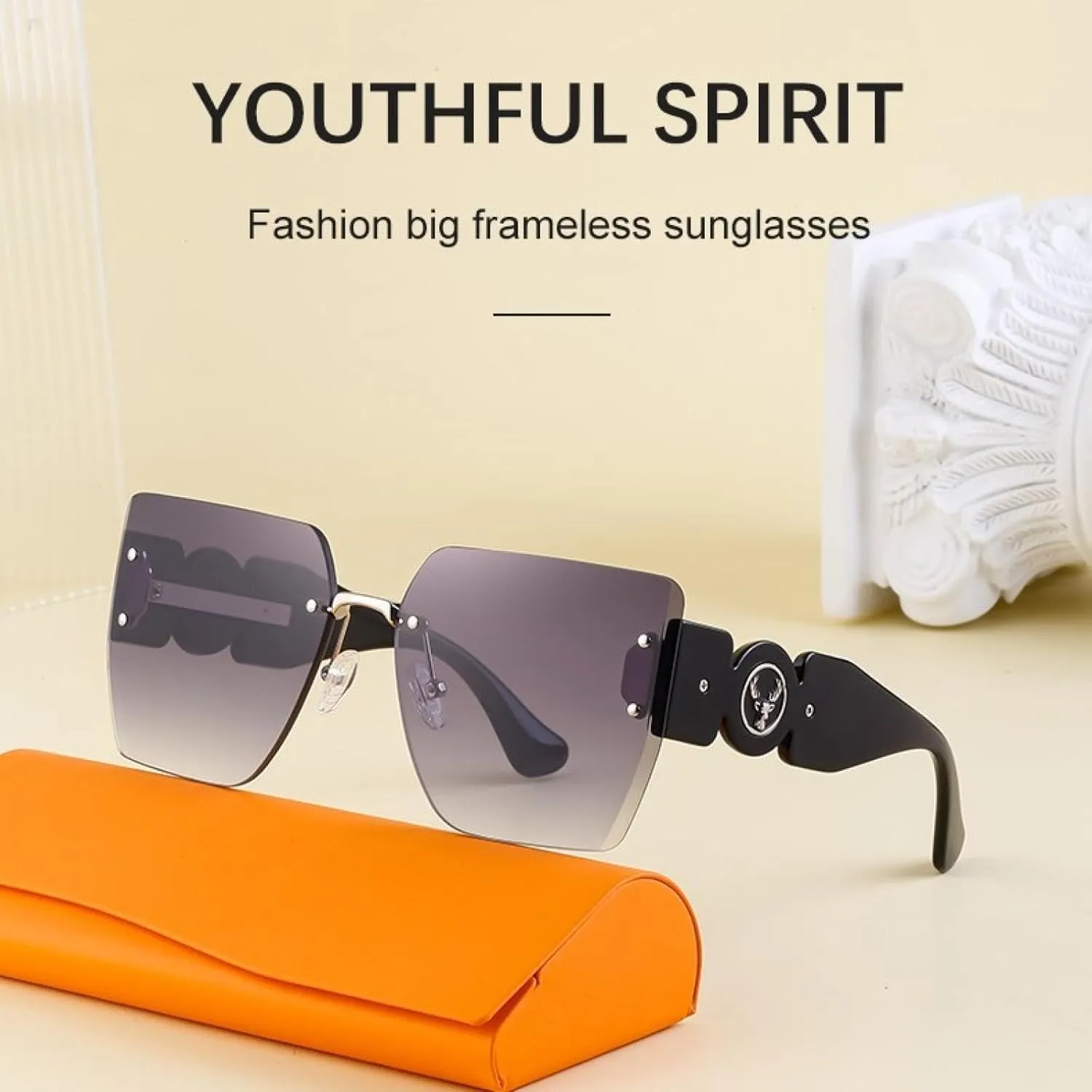 Oversized Rimless Women for Sunglasses Luxury Big Frame