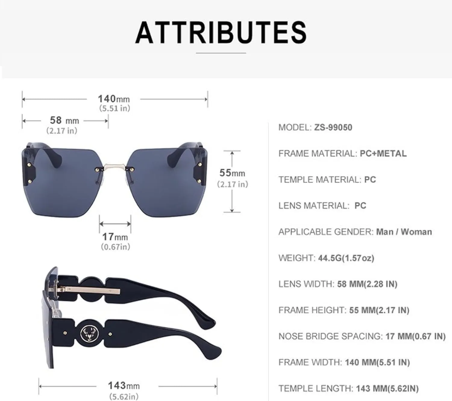 Oversized Rimless Women for Sunglasses Luxury Big Frame