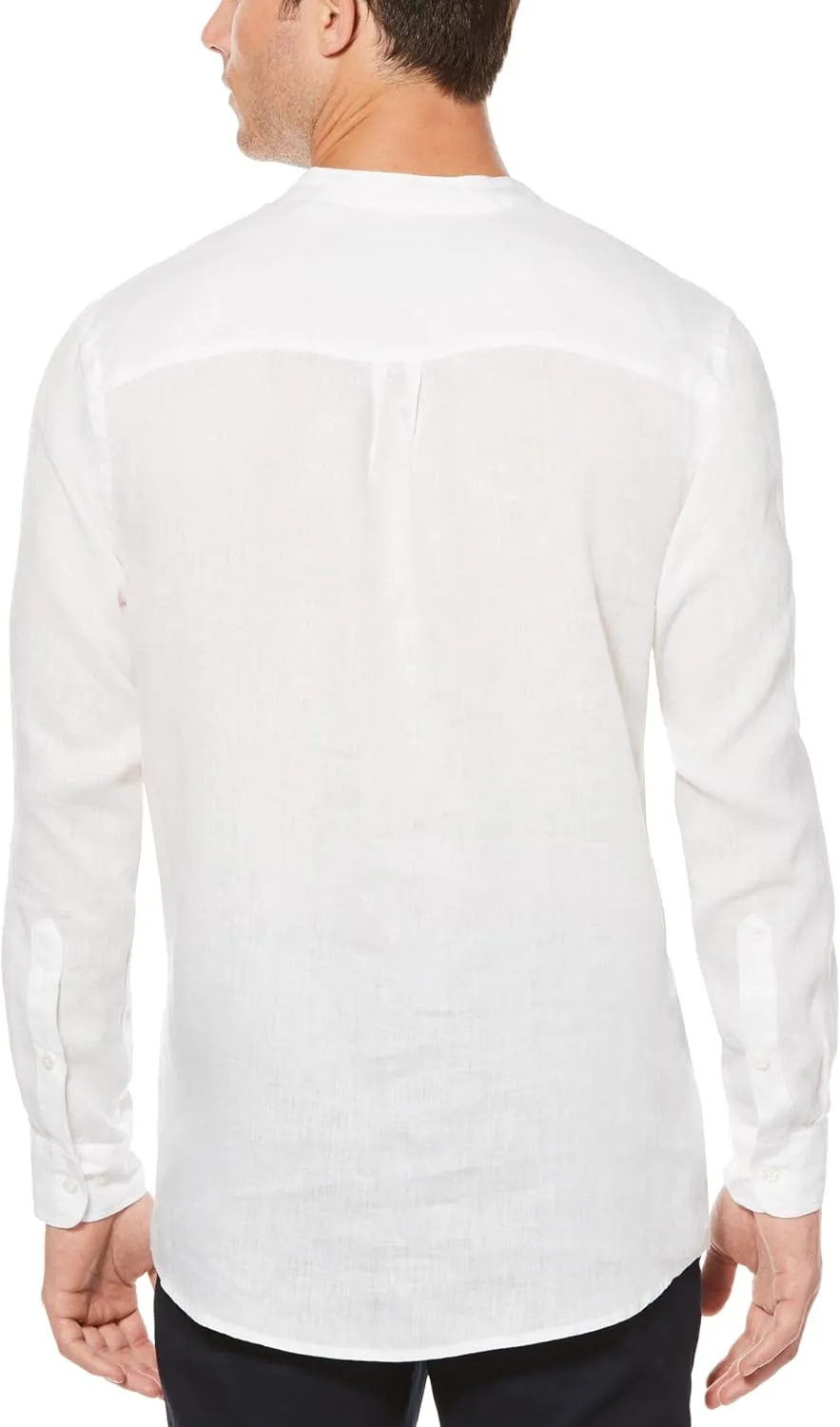 Perry Ellis Men's Long Sleeve 100% Linen Popover Shirt with Banded Collar, Solid Lightweight & Breathable Fabric, Versatile