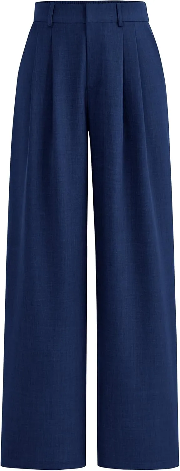 PRETTYGARDEN Women's Summer Work Pants Elastic High Waisted Straight Leg Business Casual Dressy Trousers Slacks with Pockets