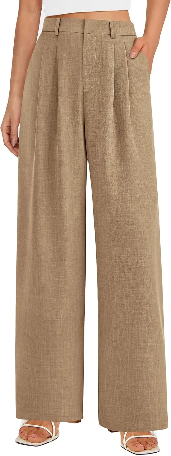 PRETTYGARDEN Women's Summer Work Pants Elastic High Waisted Straight Leg Business Casual Dressy Trousers Slacks with Pockets