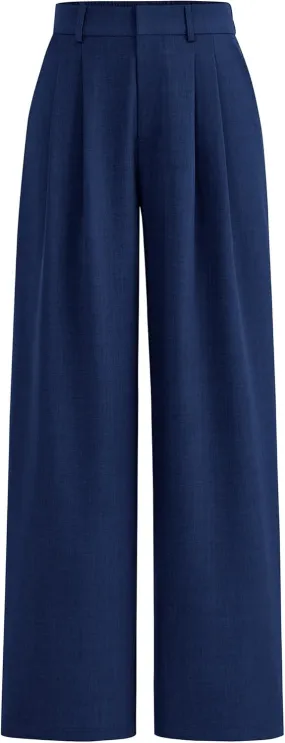 PRETTYGARDEN Women's Summer Work Pants Elastic High Waisted Straight Leg Business Casual Dressy Trousers Slacks with Pockets