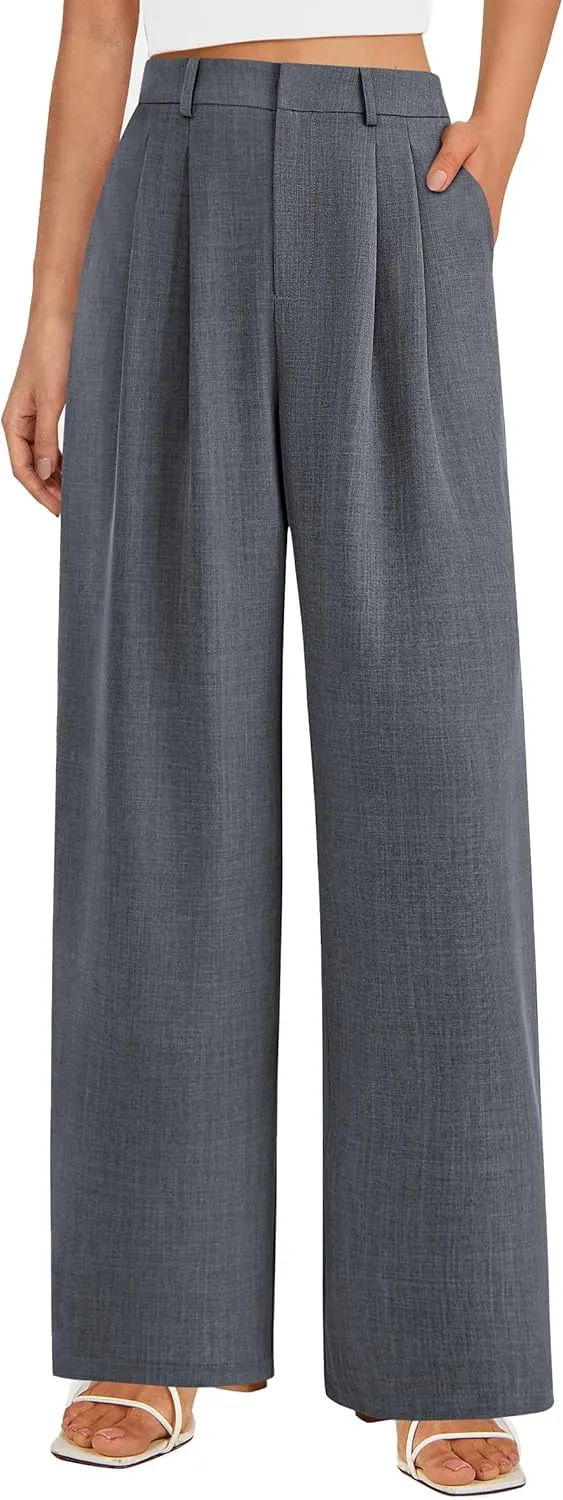 PRETTYGARDEN Women's Summer Work Pants Elastic High Waisted Straight Leg Business Casual Dressy Trousers Slacks with Pockets