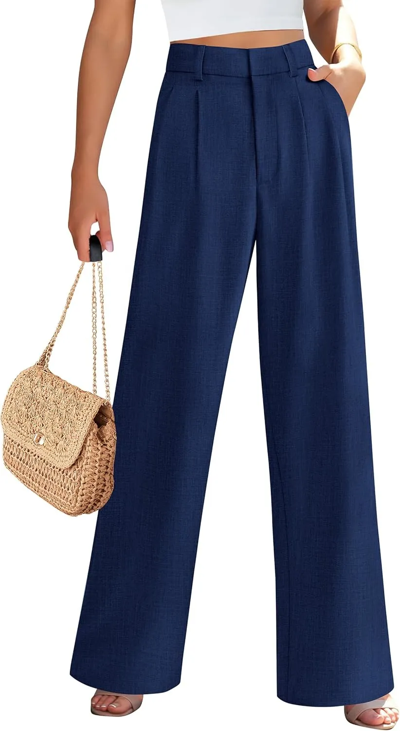 PRETTYGARDEN Women's Summer Work Pants Elastic High Waisted Straight Leg Business Casual Dressy Trousers Slacks with Pockets