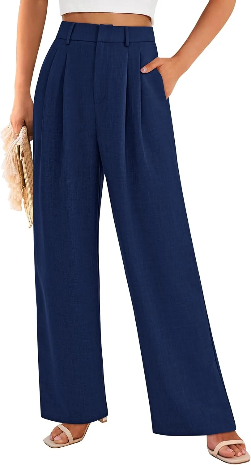 PRETTYGARDEN Women's Summer Work Pants Elastic High Waisted Straight Leg Business Casual Dressy Trousers Slacks with Pockets
