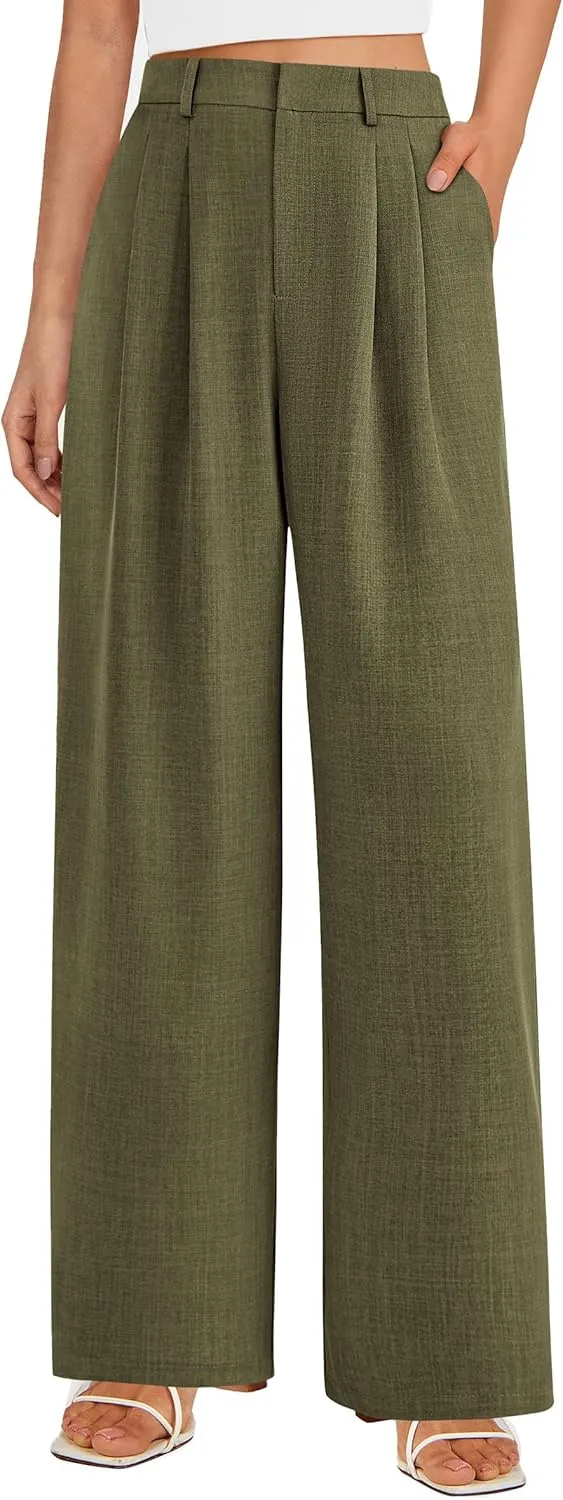 PRETTYGARDEN Women's Summer Work Pants Elastic High Waisted Straight Leg Business Casual Dressy Trousers Slacks with Pockets