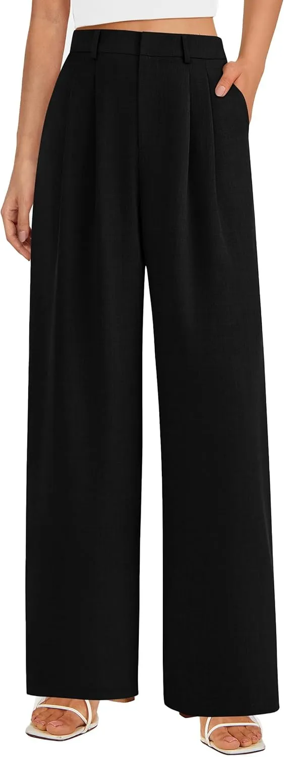 PRETTYGARDEN Women's Summer Work Pants Elastic High Waisted Straight Leg Business Casual Dressy Trousers Slacks with Pockets