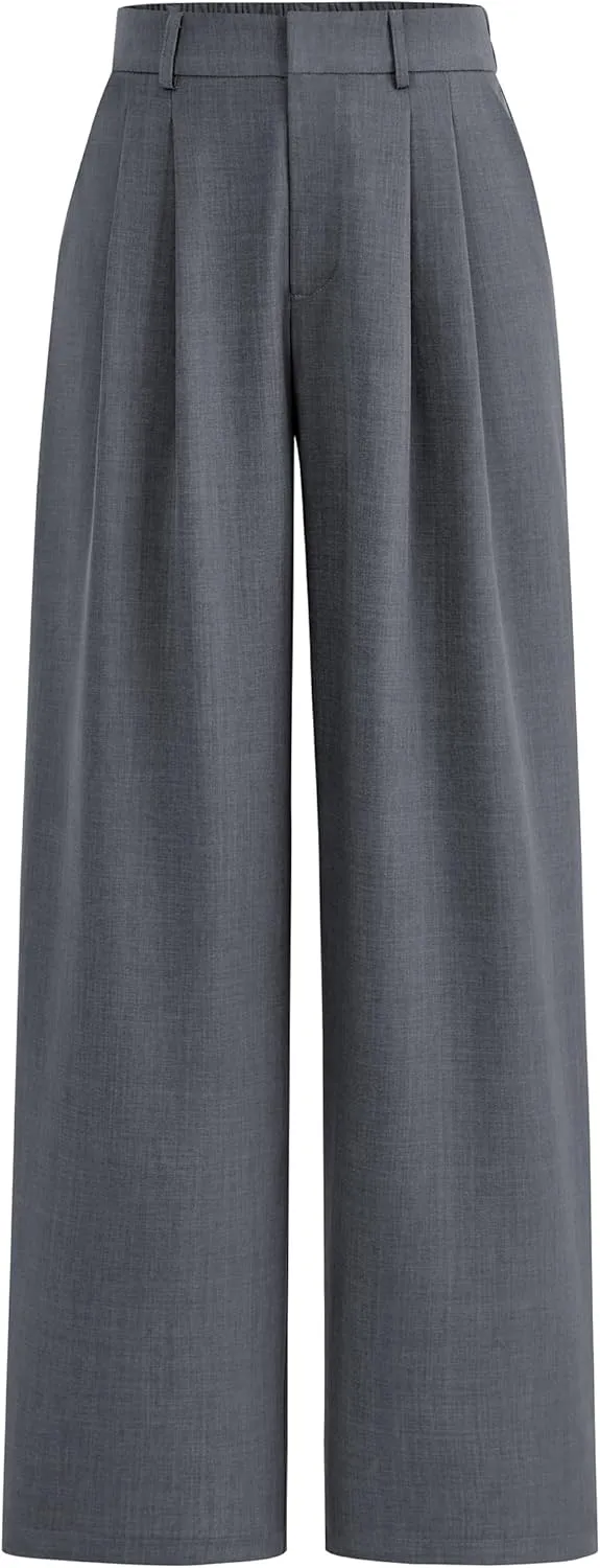 PRETTYGARDEN Women's Summer Work Pants Elastic High Waisted Straight Leg Business Casual Dressy Trousers Slacks with Pockets