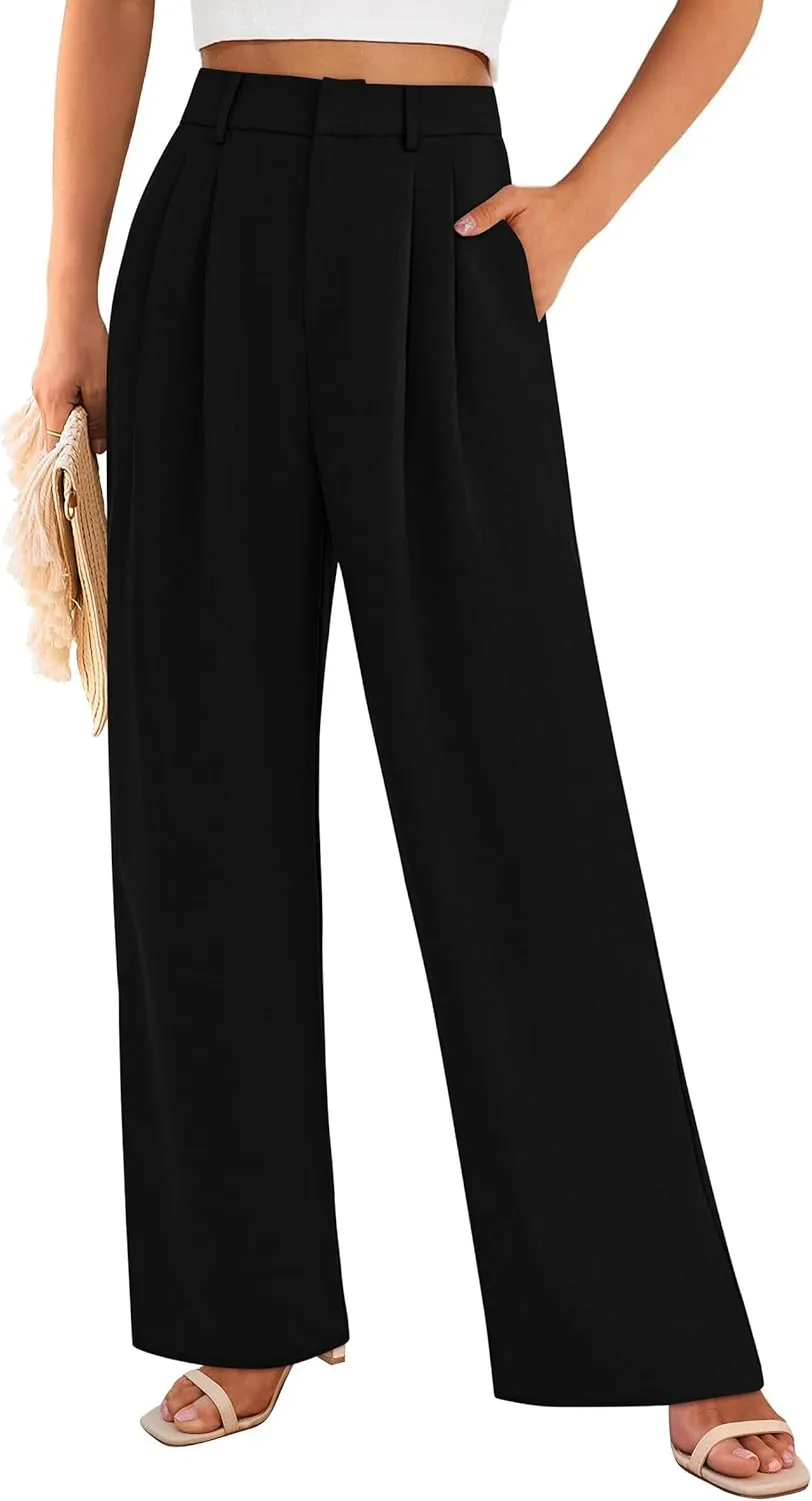 PRETTYGARDEN Women's Summer Work Pants Elastic High Waisted Straight Leg Business Casual Dressy Trousers Slacks with Pockets
