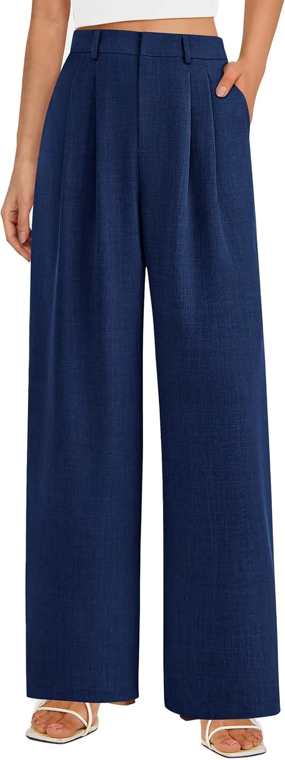 PRETTYGARDEN Women's Summer Work Pants Elastic High Waisted Straight Leg Business Casual Dressy Trousers Slacks with Pockets