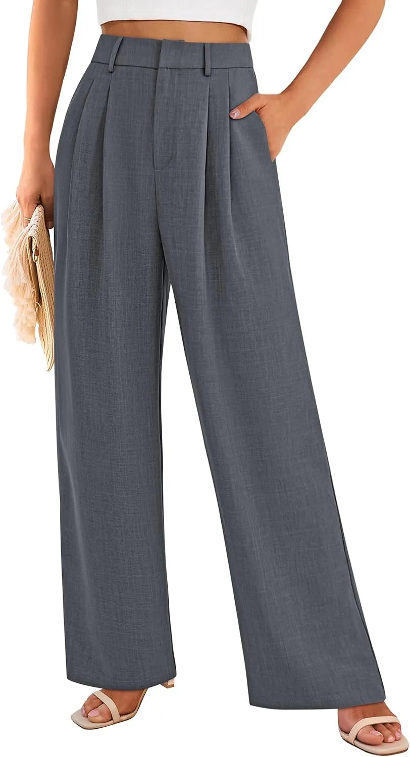 PRETTYGARDEN Women's Summer Work Pants Elastic High Waisted Straight Leg Business Casual Dressy Trousers Slacks with Pockets
