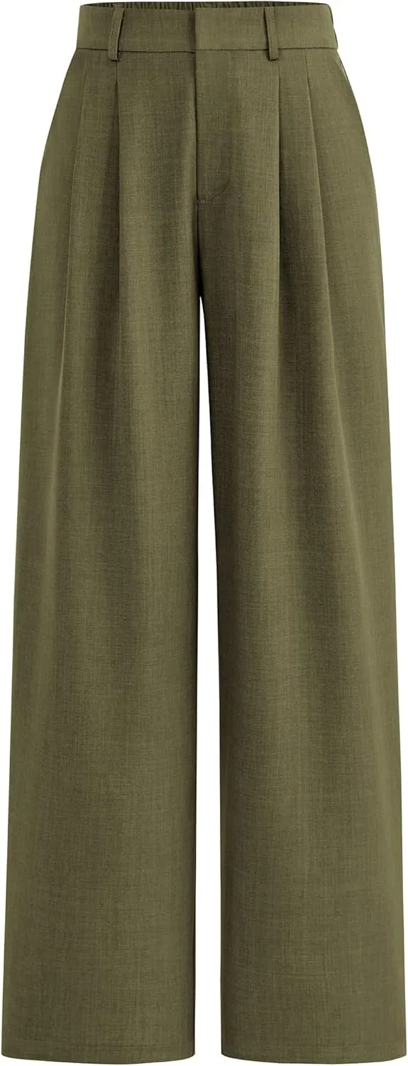 PRETTYGARDEN Women's Summer Work Pants Elastic High Waisted Straight Leg Business Casual Dressy Trousers Slacks with Pockets