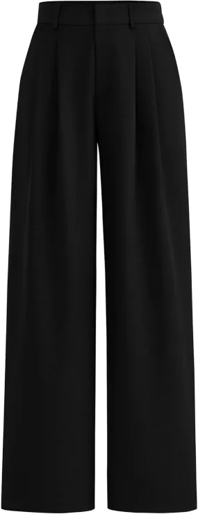 PRETTYGARDEN Women's Summer Work Pants Elastic High Waisted Straight Leg Business Casual Dressy Trousers Slacks with Pockets