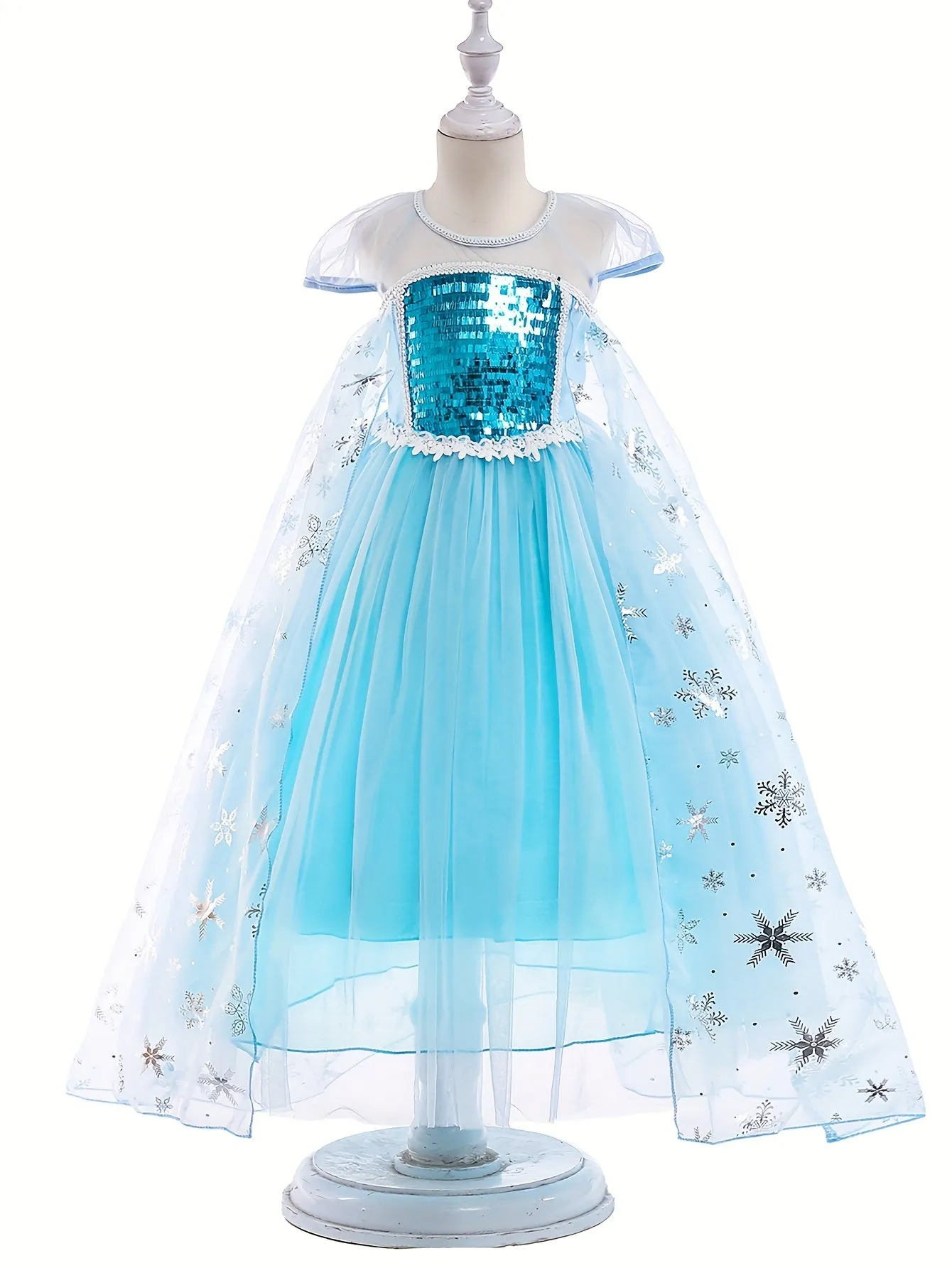 Princess Party Dress Up, Girls Cute, Charming And Elegant Long-sleeved Mesh Cut-out Sequin-embellished Tutu Princess Dress With Shawl, Winter Theme Stage Performance