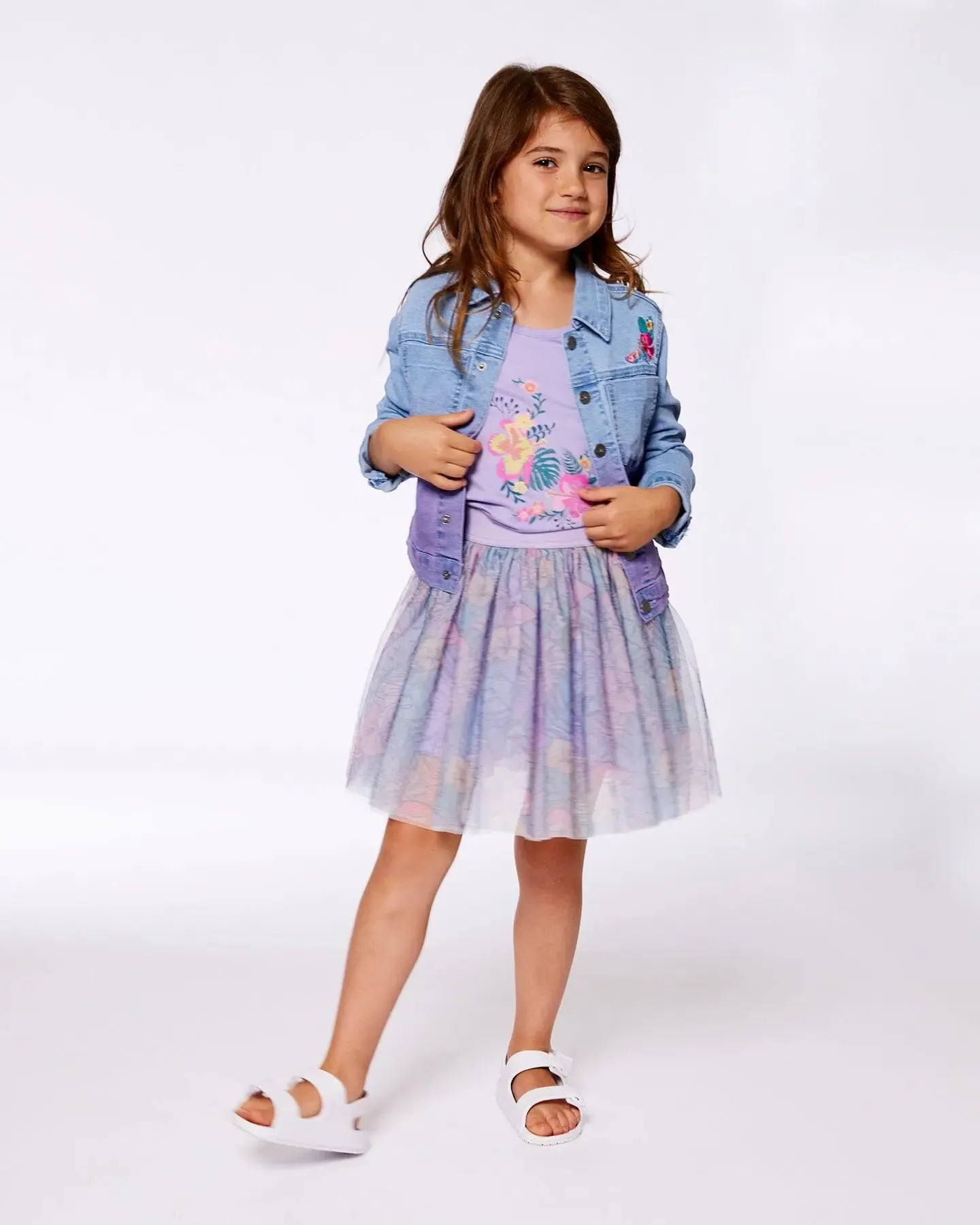 Printed Mesh Skirt Lilac Tropical And Pink Flamingos