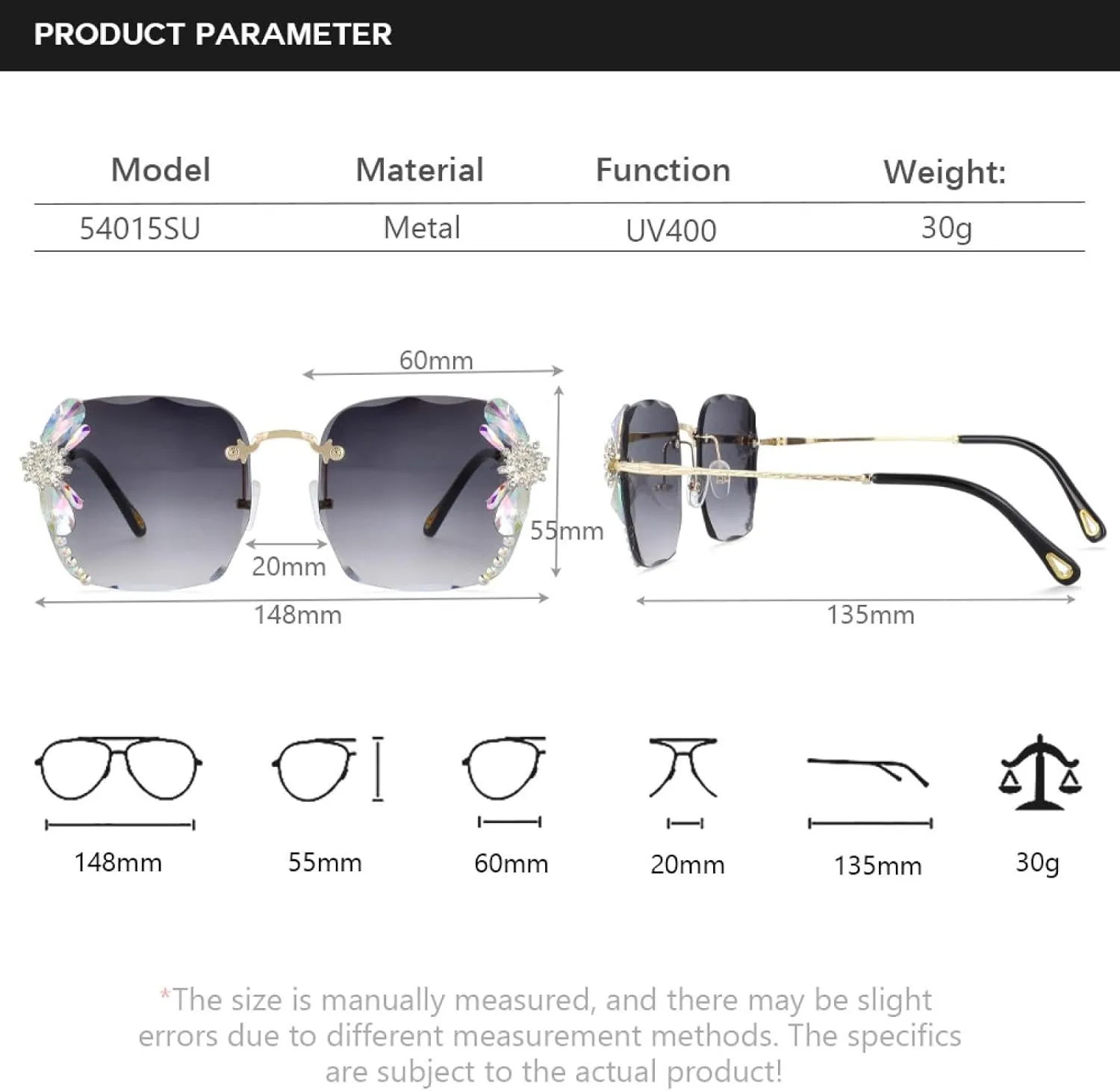 Rimless Luxury Diamond Sunglasses Fashion Women Uv400 Vintage