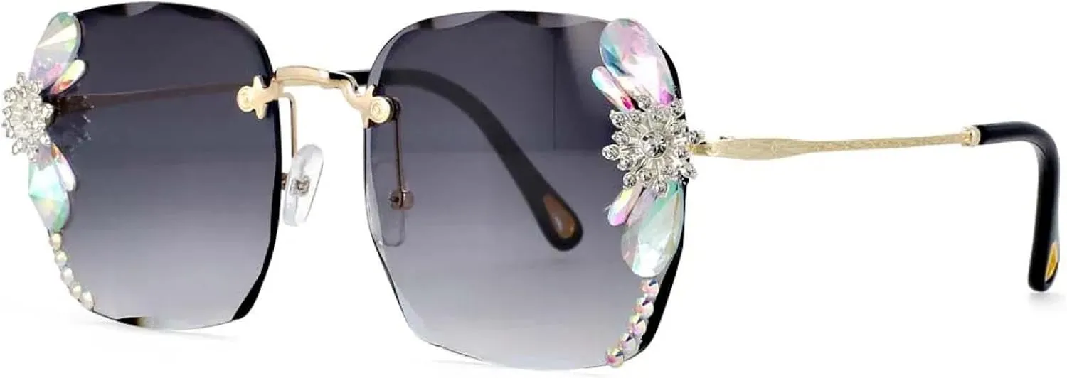 Rimless Luxury Diamond Sunglasses Fashion Women Uv400 Vintage