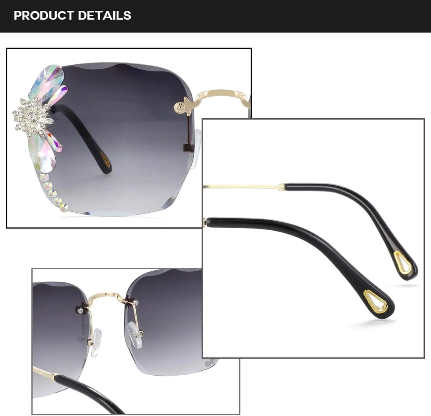 Rimless Luxury Diamond Sunglasses Fashion Women Uv400 Vintage