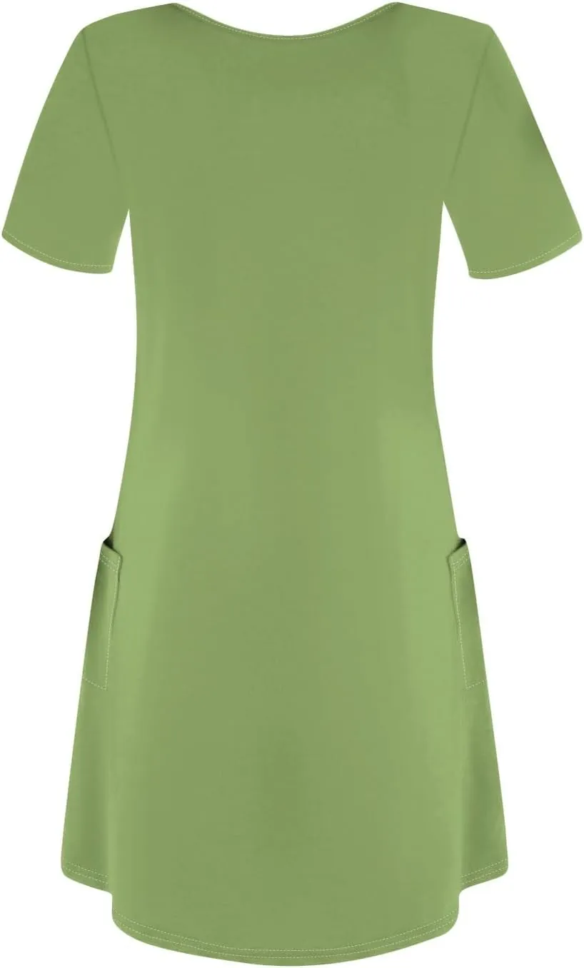 Spring Dresses for Women 2025 Elegant Crewneck Beach Vacation Dress Loose Short Sleeves Print Outfits Basic Dresses